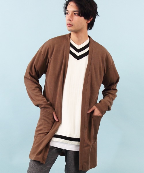８(eight)（エイト）の「コーディガン ロング丈 アウター（カーディガン/ボレロ・メンズ・チャコールグレー/ネイビー/ブラウン・MEDIUM/LARGE）」の3枚目の写真