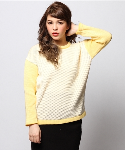 NINE（ナイン）の「ジャガードニットプルオーバー（ニット/セーター・レディース・ネイビー/イエロー・FREE）」の2枚目の写真