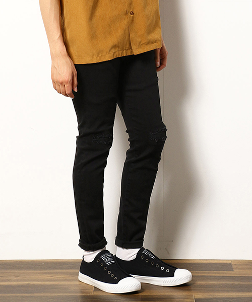 スキニーデニムパンツ デニムパンツ デニムパンツ パンツ Purple Yellow パープルアンドイエロー のファッション セール ダメージリペア