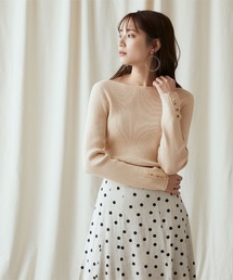 titivate | 袖ﾎﾞﾀﾝﾘﾌﾞﾎﾞｰﾄﾈｯｸﾆｯﾄ(ニット/セーター)