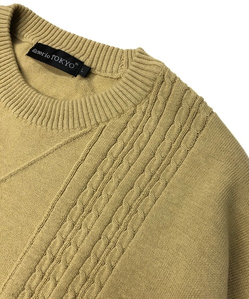 En serio TOKYO（エンソリオトーキョー）の「TC ニット / ケーブル編み オーバーサイズ サマーニット Tシャツ（ニット/セーター・メンズ・ブラック/ベージュ/パープル/オフホワイト・M/L）」の14枚目の写真