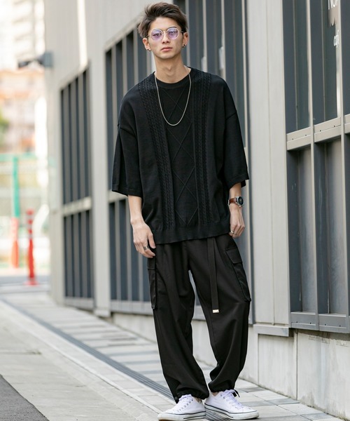 ※ゴルゴ 未使用　CIRCOLO ニットTシャツ S ネイビー セール】 【MEN】【ウォッシャブル】サドルショルダー クルー