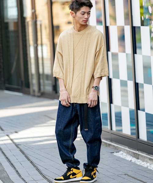 En serio TOKYO（エンソリオトーキョー）の「TC ニット / ケーブル編み オーバーサイズ サマーニット Tシャツ（ニット/セーター・メンズ・ブラック/ベージュ/パープル/オフホワイト・M/L）」の19枚目の写真