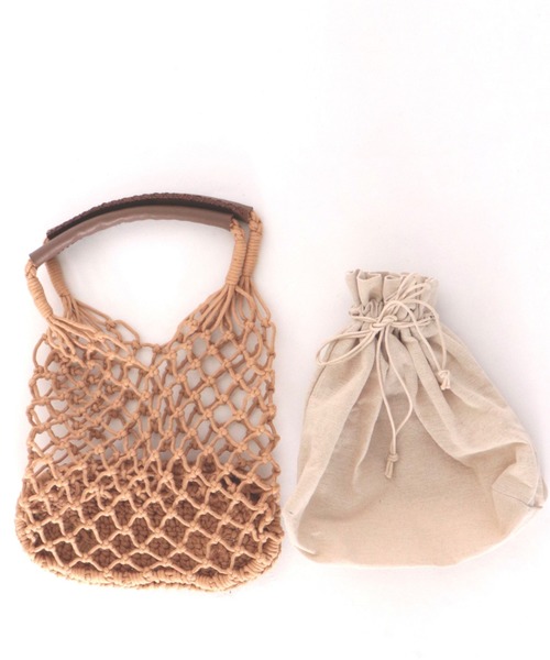 archives（アルシーヴ）の「コットンネットBAG（かごバッグ・レディース・ベージュ/オフホワイト/マスタード・MEDIUM）」の2枚目の写真