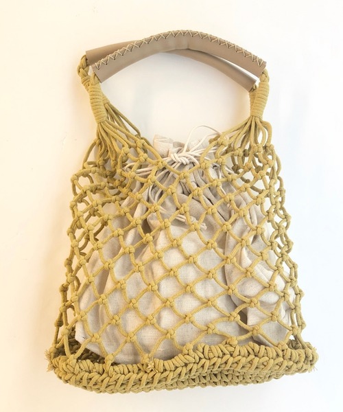 archives（アルシーヴ）の「コットンネットBAG（かごバッグ・レディース・ベージュ/オフホワイト/マスタード・MEDIUM）」の3枚目の写真