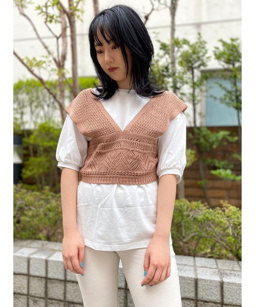 one way（ワンウェイ）の「クロシェビスチェＳＥＴ（Tシャツ/カットソー・レディース・ホワイト/ブラック/ベージュ/ブラウン・FREE）」の3枚目の写真