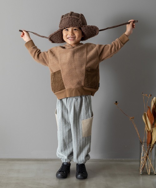 MAKE YOUR DAY(メイクユアデイ)の「ストライブ裏起毛ワイドカーゴパンツ■80~140cm(スラックス・キッズ・グレー/ネイビー・90/100/110/120/80/130/140)」の12枚目の写真