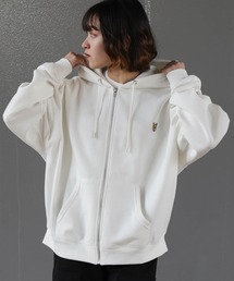 【ZIP FIVE】ビッグシルエット ワンポイント ジップパーカー 無地 / ロゴ / キツネ 刺繍