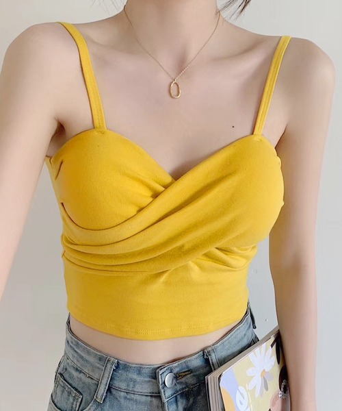 DAY CLOSET（デイ クローゼット）の「【カップ付き】カシュクール風 クロスデザイン キャミソール レディース（キャミソール・レディース・グリーン/ホワイト/ブラウン/イエロー/グレー/ブラック/ライトブラウン/レッド・ONE SIZE）」の7枚目の写真