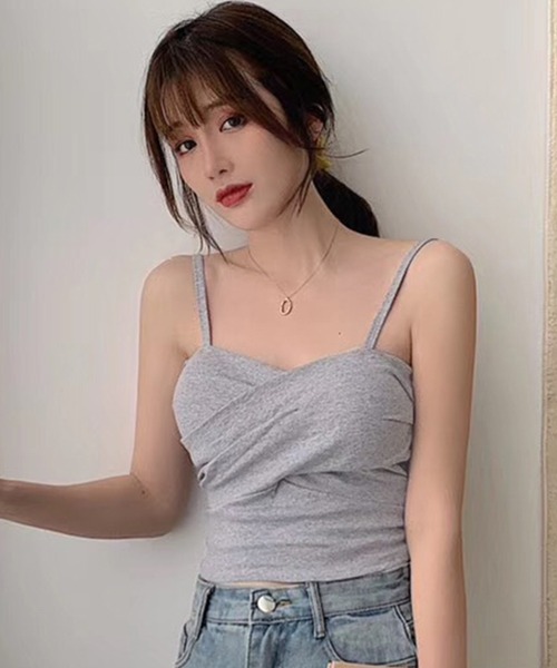 DAY CLOSET（デイ クローゼット）の「【カップ付き】カシュクール風 クロスデザイン キャミソール レディース（キャミソール・レディース・グリーン/ホワイト/ブラウン/イエロー/グレー/ブラック/ライトブラウン/レッド・ONE SIZE）」の14枚目の写真