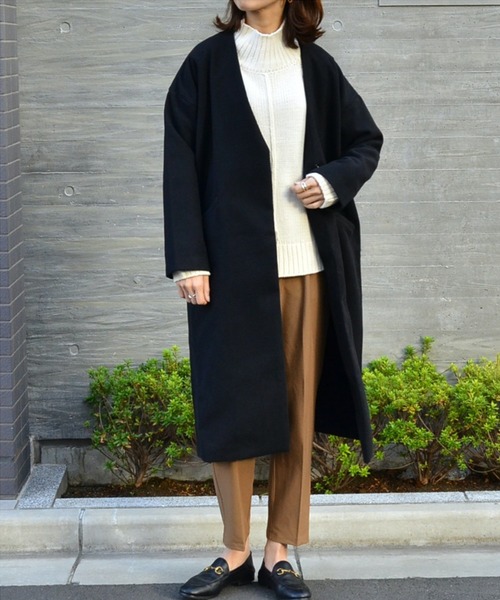 無地 ノーカラー Vネック ミドル丈 ウールライク コート アウター レディース チェスターコート She S Closet シーズクローゼット のファッション通販 Zozotown