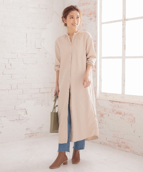 KOBE LETTUCE(コウベレタス)の「キーネックロングシャツワンピース(ワンピース・レディース・ベージュ系その他/ブルー/ベージュ・FREE)」の2枚目の写真