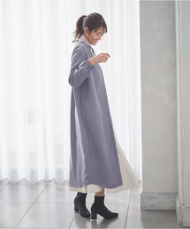 キーネックロングシャツワンピース