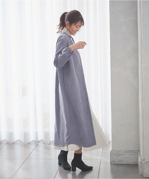 KOBE LETTUCE(コウベレタス)の「キーネックロングシャツワンピース(ワンピース・レディース・ベージュ系その他/ブルー/ベージュ・FREE)」の3枚目の写真