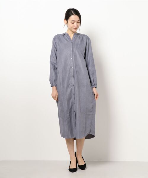 KOBE LETTUCE(コウベレタス)の「キーネックロングシャツワンピース(ワンピース・レディース・ベージュ系その他/ブルー/ベージュ・FREE)」の7枚目の写真