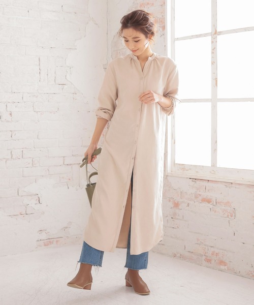 KOBE LETTUCE(コウベレタス)の「キーネックロングシャツワンピース(ワンピース・レディース・ベージュ系その他/ブルー/ベージュ・FREE)」の9枚目の写真