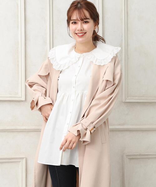 Allamanda（アラマンダ）の「ビックカラーレースチュニックブラウス（シャツ/ブラウス・レディース・ブラック/オフホワイト/ピンクベージュ・M）」の2枚目の写真