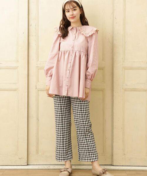 Allamanda（アラマンダ）の「ビックカラーレースチュニックブラウス（シャツ/ブラウス・レディース・ブラック/オフホワイト/ピンクベージュ・M）」の9枚目の写真