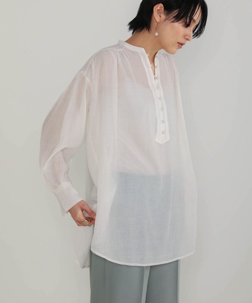 Bou Jeloud(ブージュルード)の「シフォン楊柳バンドカラーブラウス(シャツ/ブラウス・レディース・ホワイト/ミント/マスタード・FREE)」の16枚目の写真