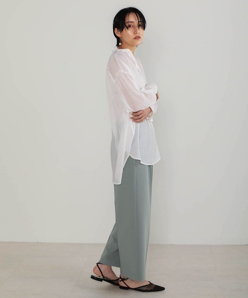 Bou Jeloud(ブージュルード)の「シフォン楊柳バンドカラーブラウス(シャツ/ブラウス・レディース・ホワイト/ミント/マスタード・FREE)」の4枚目の写真