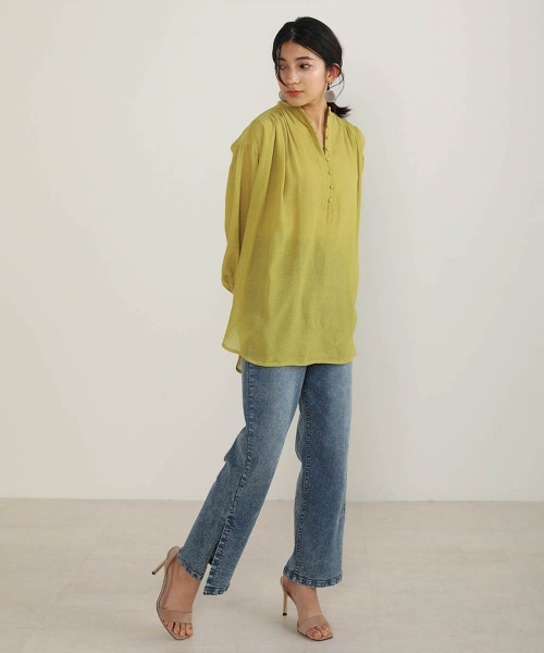 Bou Jeloud(ブージュルード)の「シフォン楊柳バンドカラーブラウス(シャツ/ブラウス・レディース・ホワイト/ミント/マスタード・FREE)」の12枚目の写真