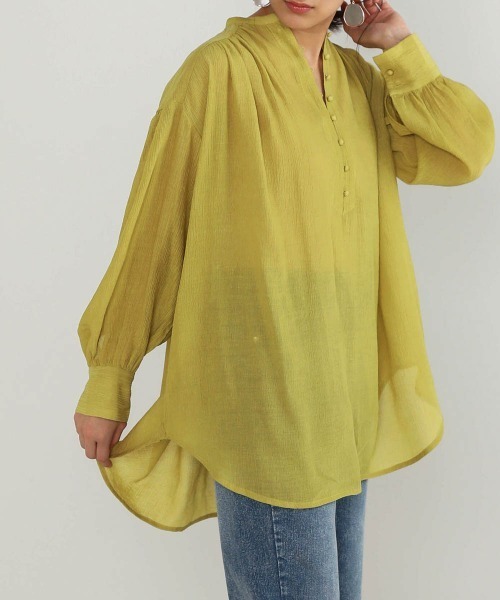 Bou Jeloud(ブージュルード)の「シフォン楊柳バンドカラーブラウス(シャツ/ブラウス・レディース・ホワイト/ミント/マスタード・FREE)」の22枚目の写真