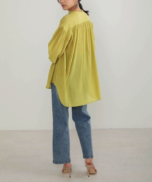 Bou Jeloud(ブージュルード)の「シフォン楊柳バンドカラーブラウス(シャツ/ブラウス・レディース・ホワイト/ミント/マスタード・FREE)」の5枚目の写真