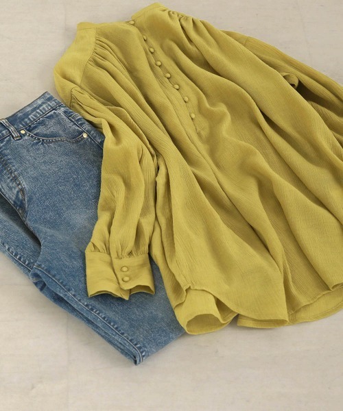 Bou Jeloud(ブージュルード)の「シフォン楊柳バンドカラーブラウス(シャツ/ブラウス・レディース・ホワイト/ミント/マスタード・FREE)」の9枚目の写真