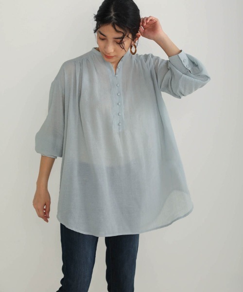 Bou Jeloud(ブージュルード)の「シフォン楊柳バンドカラーブラウス(シャツ/ブラウス・レディース・ホワイト/ミント/マスタード・FREE)」の18枚目の写真