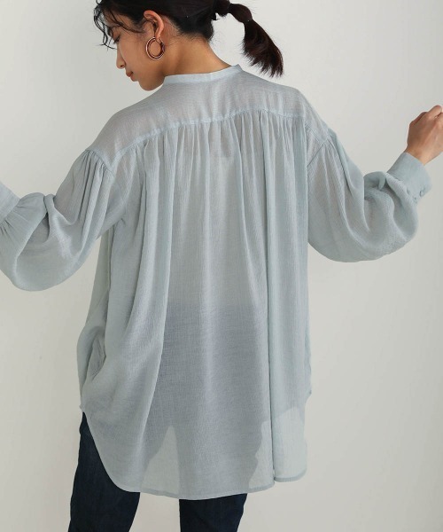 Bou Jeloud(ブージュルード)の「シフォン楊柳バンドカラーブラウス(シャツ/ブラウス・レディース・ホワイト/ミント/マスタード・FREE)」の14枚目の写真