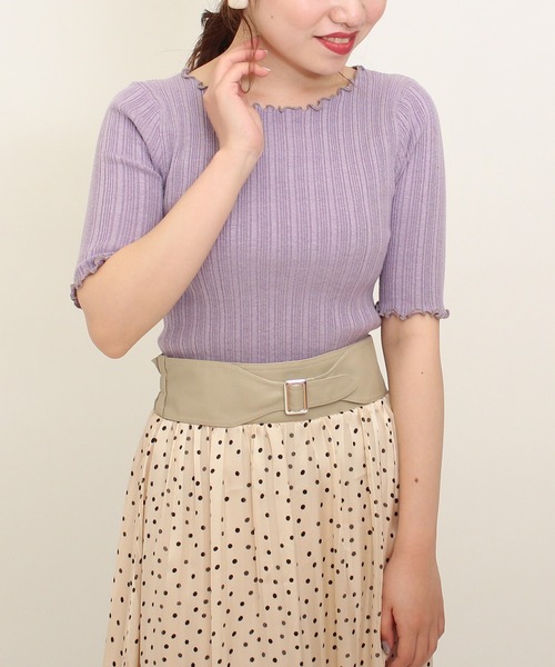 ASTORIA ODIER（アストリアオディール）の「メロウ配色リブプルオーバー（ニット/セーター・レディース・ホワイト/チャコールグレー/ブルー/グレイッシュベージュ/ラベンダー・MEDIUM/SMALL）」の2枚目の写真