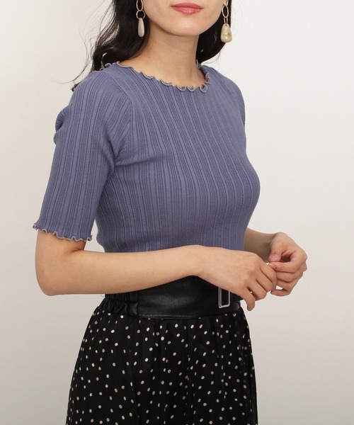 ASTORIA ODIER（アストリアオディール）の「メロウ配色リブプルオーバー（ニット/セーター・レディース・ホワイト/チャコールグレー/ブルー/グレイッシュベージュ/ラベンダー・MEDIUM/SMALL）」の5枚目の写真