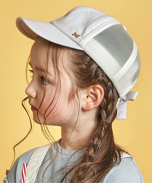 apres les cours(アプレレクール)の「後ろリボンメッシュキャップ(キャップ・キッズ・ミント/チェック/ピンク・58/50/54)」の3枚目の写真