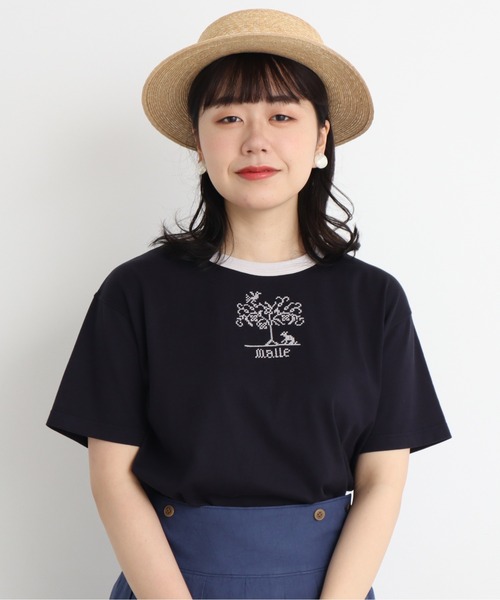 Malle（マル）の「malle 40/2天竺Tree刺繍Ｔシャツ（Tシャツ/カットソー・レディース・ネイビー/キナリ・FREE）」の2枚目の写真