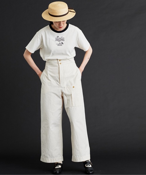 Malle（マル）の「malle 40/2天竺Tree刺繍Ｔシャツ（Tシャツ/カットソー・レディース・ネイビー/キナリ・FREE）」の9枚目の写真