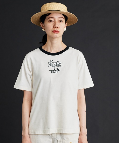 Malle（マル）の「malle 40/2天竺Tree刺繍Ｔシャツ（Tシャツ/カットソー・レディース・ネイビー/キナリ・FREE）」の3枚目の写真