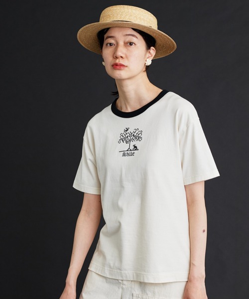Malle（マル）の「malle 40/2天竺Tree刺繍Ｔシャツ（Tシャツ/カットソー・レディース・ネイビー/キナリ・FREE）」の4枚目の写真