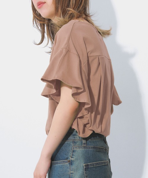 n'OrLABEL（ノアールレーベル）の「『コットンフリルTシャツ』（Tシャツ/カットソー・レディース・グリーン/ブラック/オフホワイト/ピンク/ダークパープル/ライトブルー・2/1）」の6枚目の写真