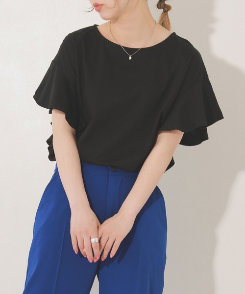 n'OrLABEL（ノアールレーベル）の「『コットンフリルTシャツ』（Tシャツ/カットソー・レディース・グリーン/ブラック/オフホワイト/ピンク/ダークパープル/ライトブルー・2/1）」の3枚目の写真