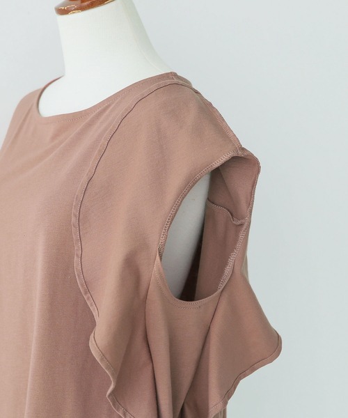 n'OrLABEL（ノアールレーベル）の「『コットンフリルTシャツ』（Tシャツ/カットソー・レディース・グリーン/ブラック/オフホワイト/ピンク/ダークパープル/ライトブルー・2/1）」の7枚目の写真