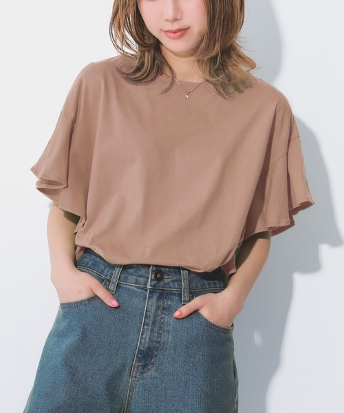 n'OrLABEL（ノアールレーベル）の「『コットンフリルTシャツ』（Tシャツ/カットソー・レディース・グリーン/ブラック/オフホワイト/ピンク/ダークパープル/ライトブルー・2/1）」の12枚目の写真