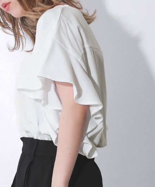 n'OrLABEL（ノアールレーベル）の「『コットンフリルTシャツ』（Tシャツ/カットソー・レディース・グリーン/ブラック/オフホワイト/ピンク/ダークパープル/ライトブルー・2/1）」の14枚目の写真