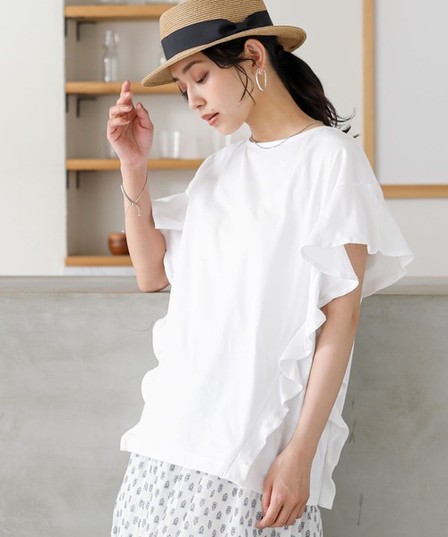 n'OrLABEL（ノアールレーベル）の「『コットンフリルTシャツ』（Tシャツ/カットソー・レディース・グリーン/ブラック/オフホワイト/ピンク/ダークパープル/ライトブルー・2/1）」の15枚目の写真