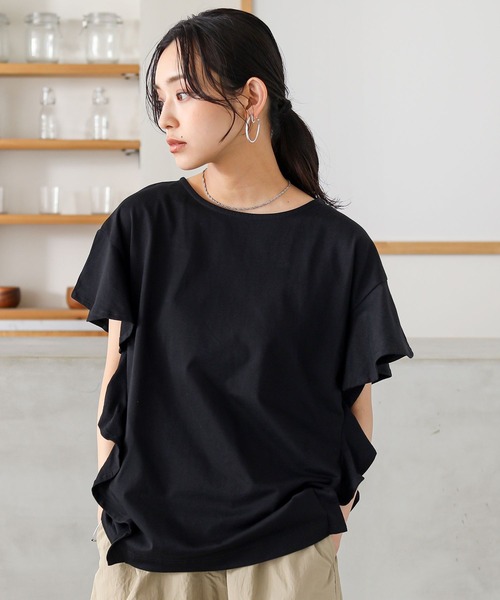 n'OrLABEL（ノアールレーベル）の「『コットンフリルTシャツ』（Tシャツ/カットソー・レディース・グリーン/ブラック/オフホワイト/ピンク/ダークパープル/ライトブルー・2/1）」の20枚目の写真