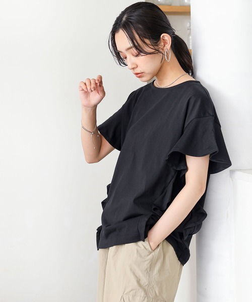 n'OrLABEL（ノアールレーベル）の「『コットンフリルTシャツ』（Tシャツ/カットソー・レディース・グリーン/ブラック/オフホワイト/ピンク/ダークパープル/ライトブルー・2/1）」の22枚目の写真