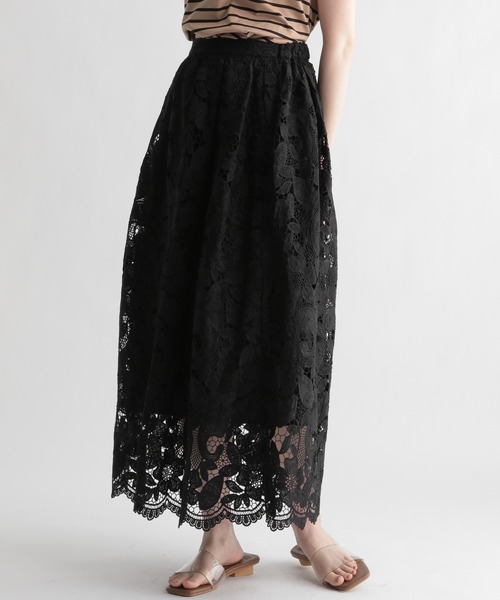 Andemiu(アンデミュウ)の「スカラレースフレアスカート948823(スカート・レディース・ホワイト/ブラック・FREE)」の1枚目の写真