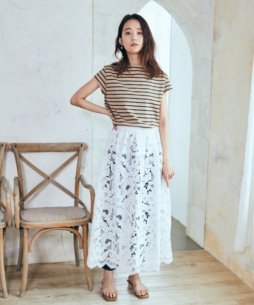 Andemiu(アンデミュウ)の「スカラレースフレアスカート948823(スカート・レディース・ホワイト/ブラック・FREE)」の3枚目の写真