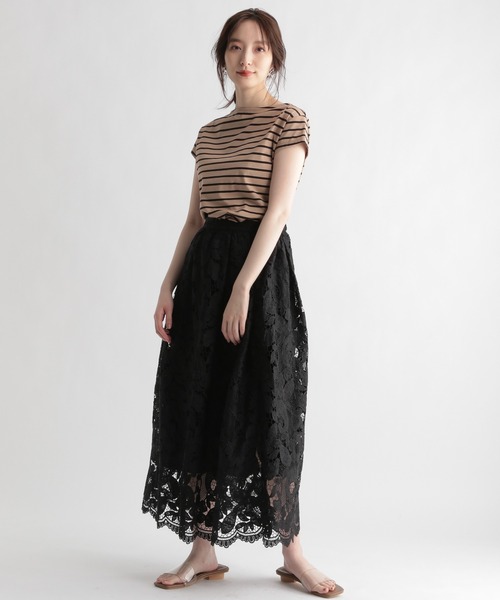 Andemiu(アンデミュウ)の「スカラレースフレアスカート948823(スカート・レディース・ホワイト/ブラック・FREE)」の6枚目の写真