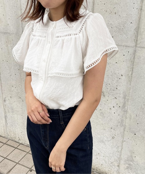 apres jour clair（アプレジュールクレア）の「【apres jour clair】シアーケープブラウス【ZOZOTOWN限定アイテム】（シャツ/ブラウス・レディース・ライトイエロー/オフホワイト/ピンクベージュ・X-LARGE/フリー）」の5枚目の写真