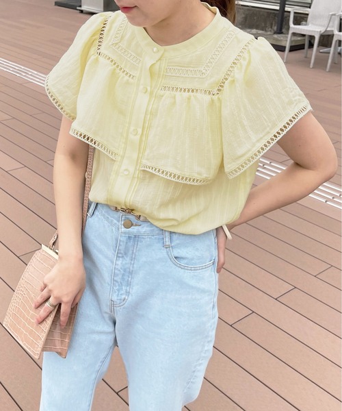 apres jour clair（アプレジュールクレア）の「【apres jour clair】シアーケープブラウス【ZOZOTOWN限定アイテム】（シャツ/ブラウス・レディース・ライトイエロー/オフホワイト/ピンクベージュ・X-LARGE/フリー）」の9枚目の写真